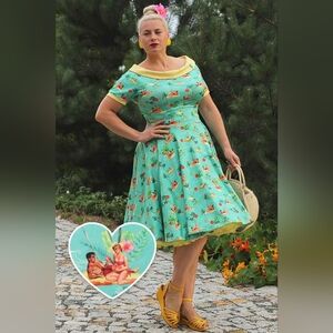 Dolly and Dottie 50s Island Couple Print Darlene Swing Dress